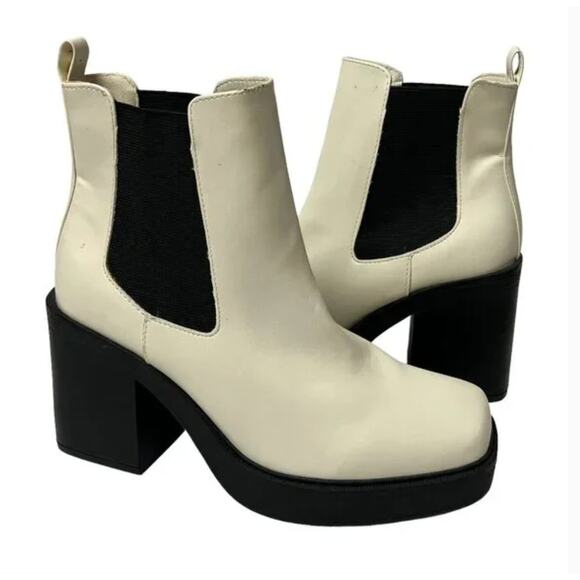 MIA Luda Chelsea Heel Boots 11 White NWT Chunky Block Ankle Vegan Leather Y2K - Picture 2 of 5